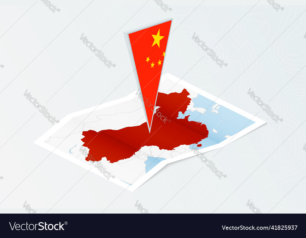 Isometric paper map of china with triangular flag