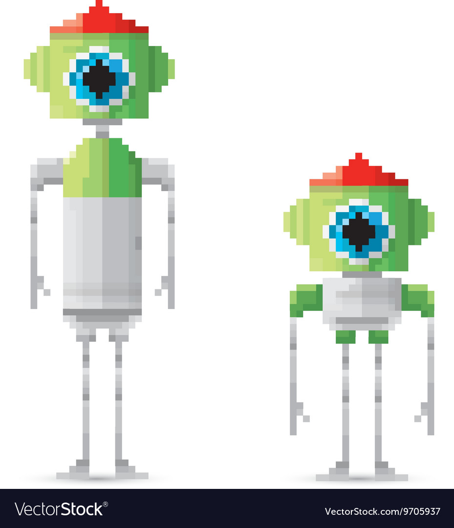 Pixel style green robot set