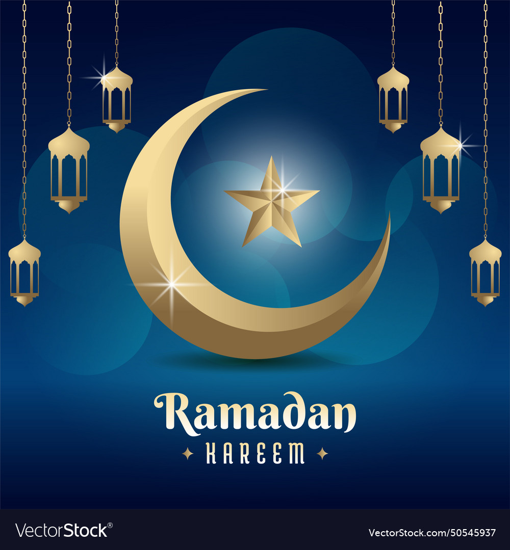 Ramzan mubarak greeting with islamic design Vector Image