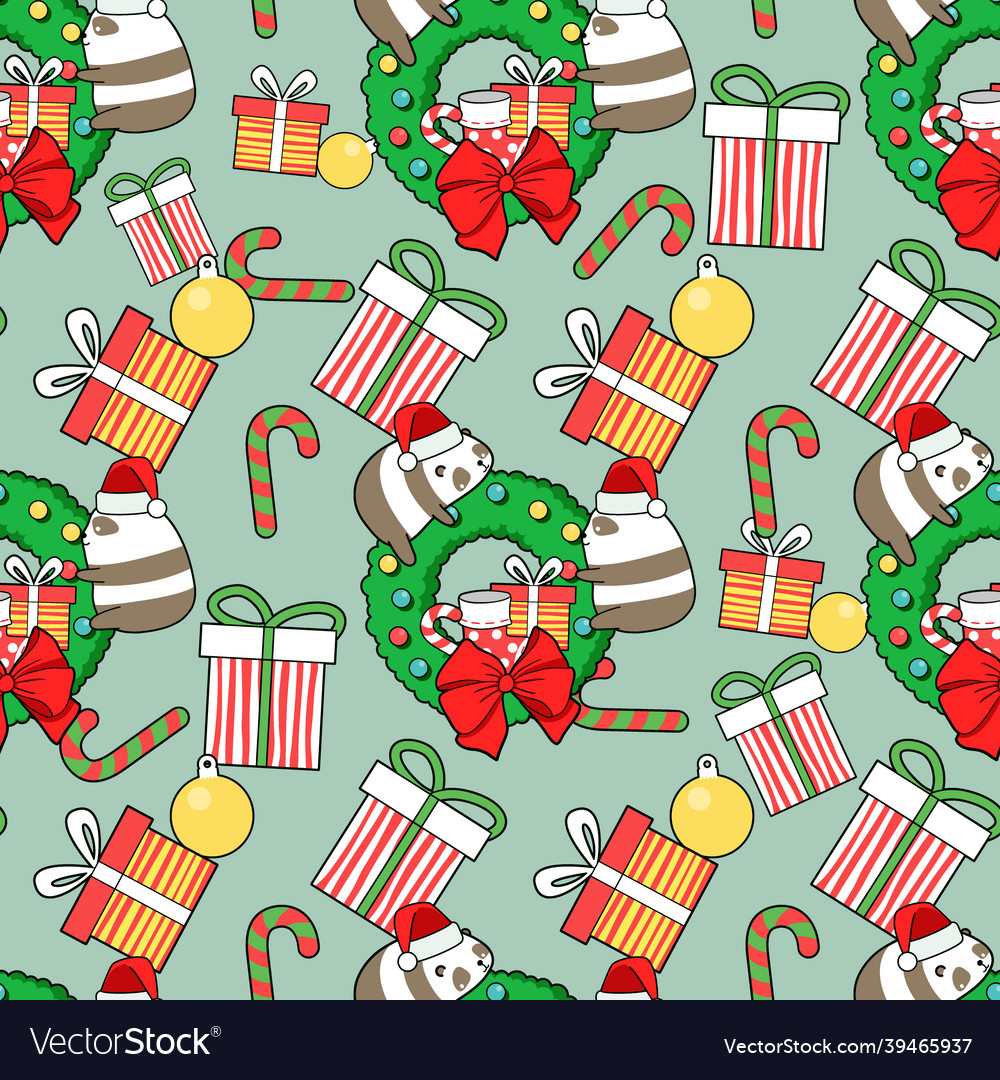 Seamless pattern pandas with christmas day vector image Seamless pattern pandas with christmas day