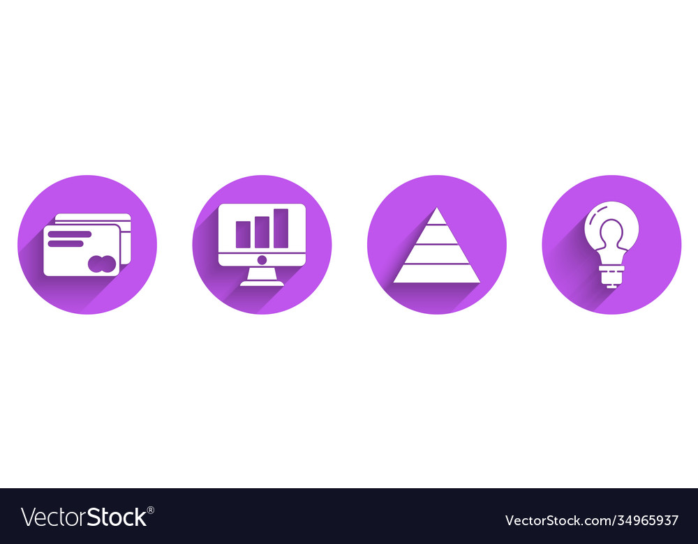 Set credit card monitor with graph chart pyramid vector image Set credit card monitor with graph chart pyramid