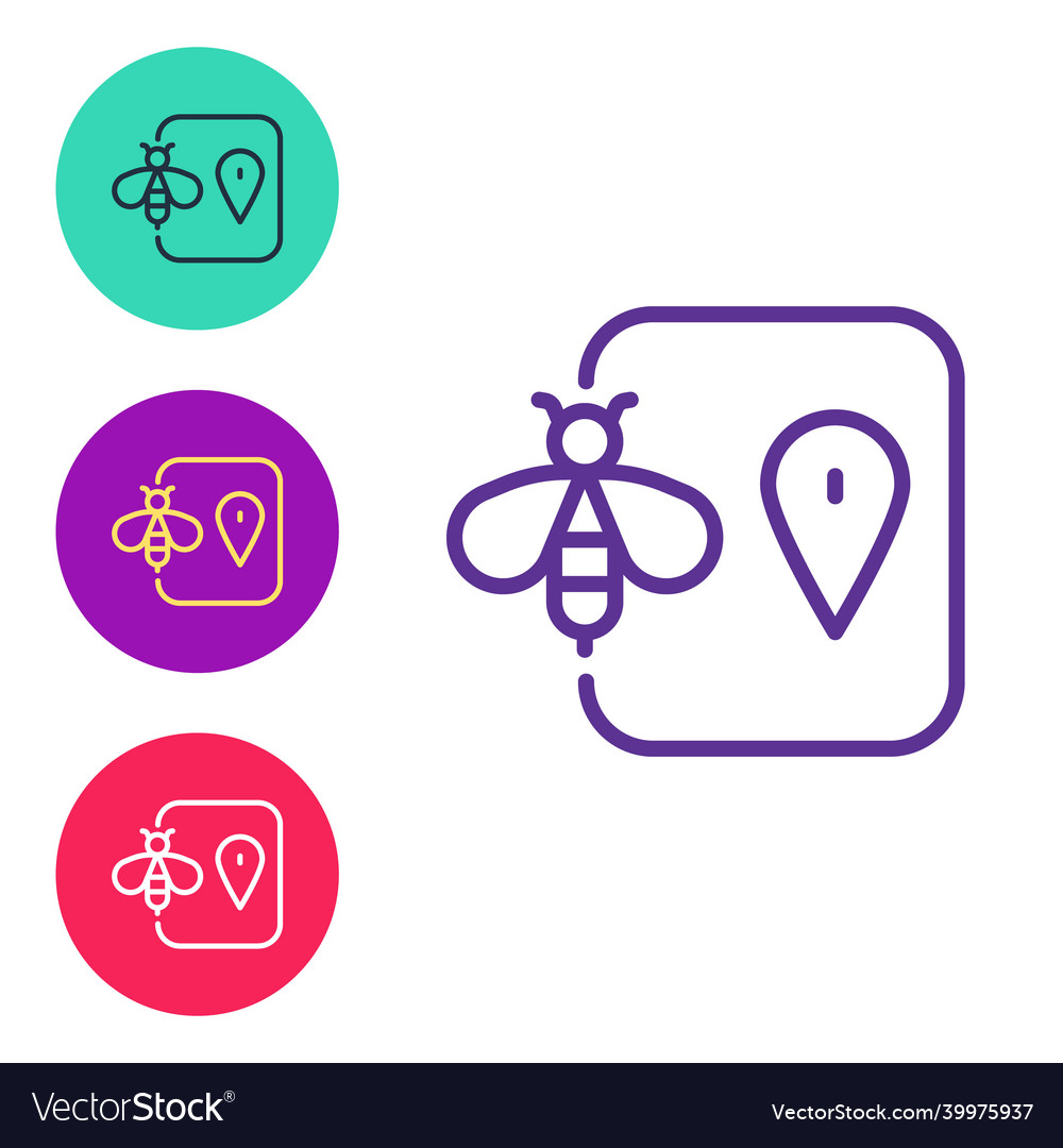 Set line bee location map pin pointer icon