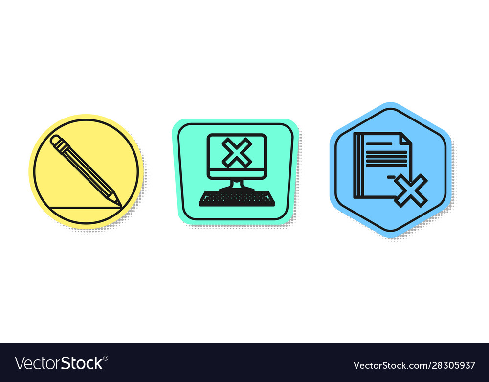 Set line pencil with eraser and computer vector image Set line pencil with eraser and computer