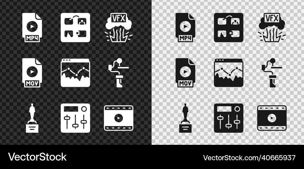 Set mp4 file document storyboard vfx movie Vector Image