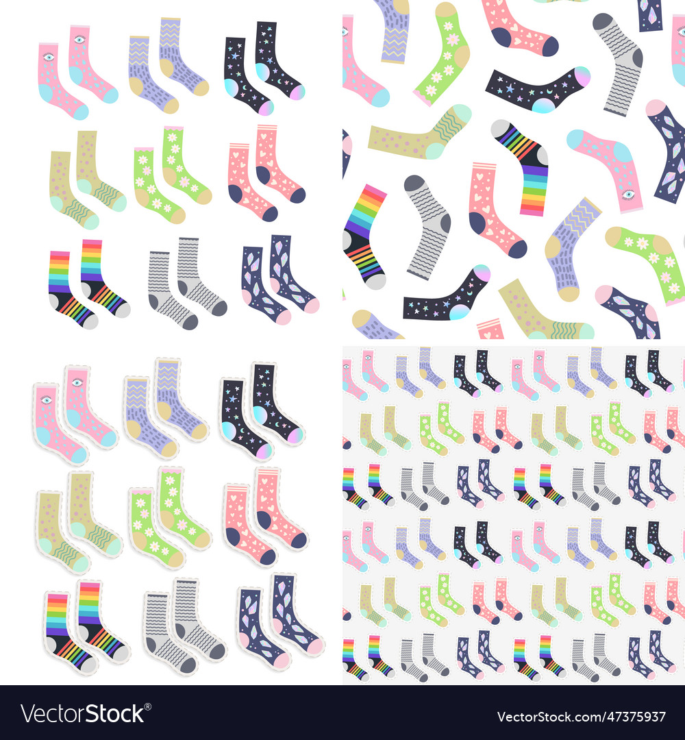 Set of socks stickers and seamless patterns Vector Image