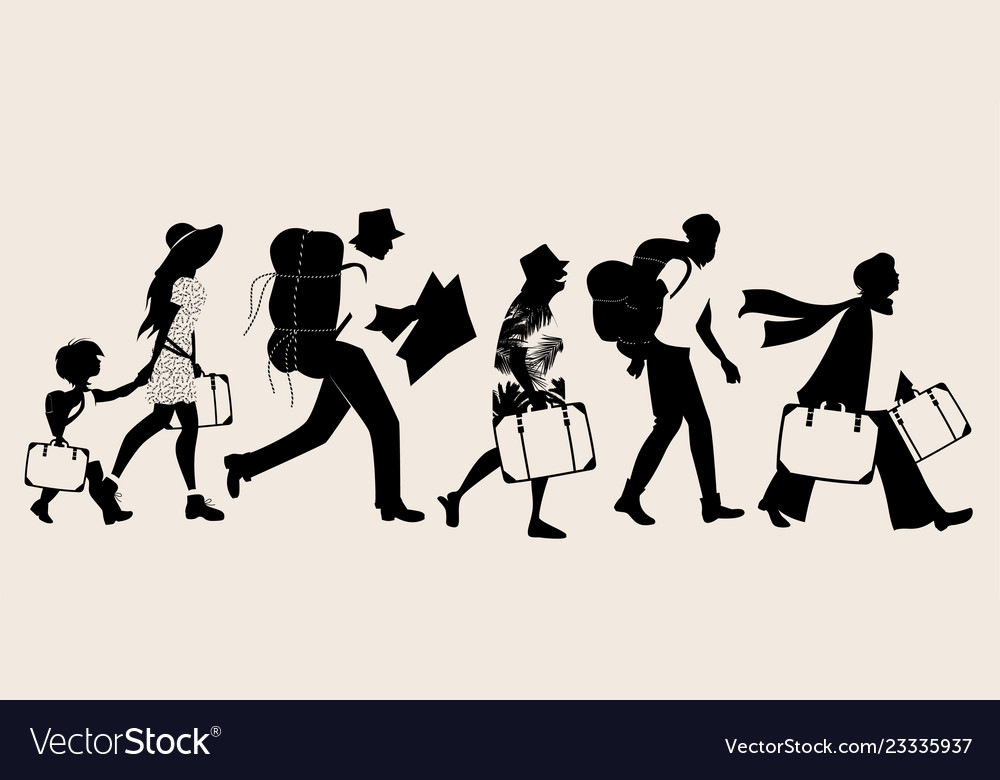 Silhouettes of tourists walking carrying Vector Image