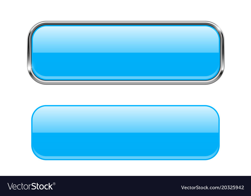 Blue glass buttons with chrome frame rectangle 3d Vector Image