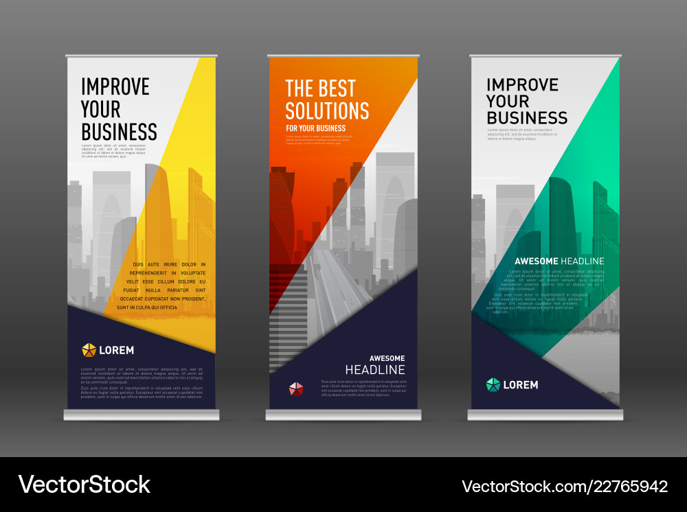 Construction Roll Up Banner Design Templates Set Vector Image
