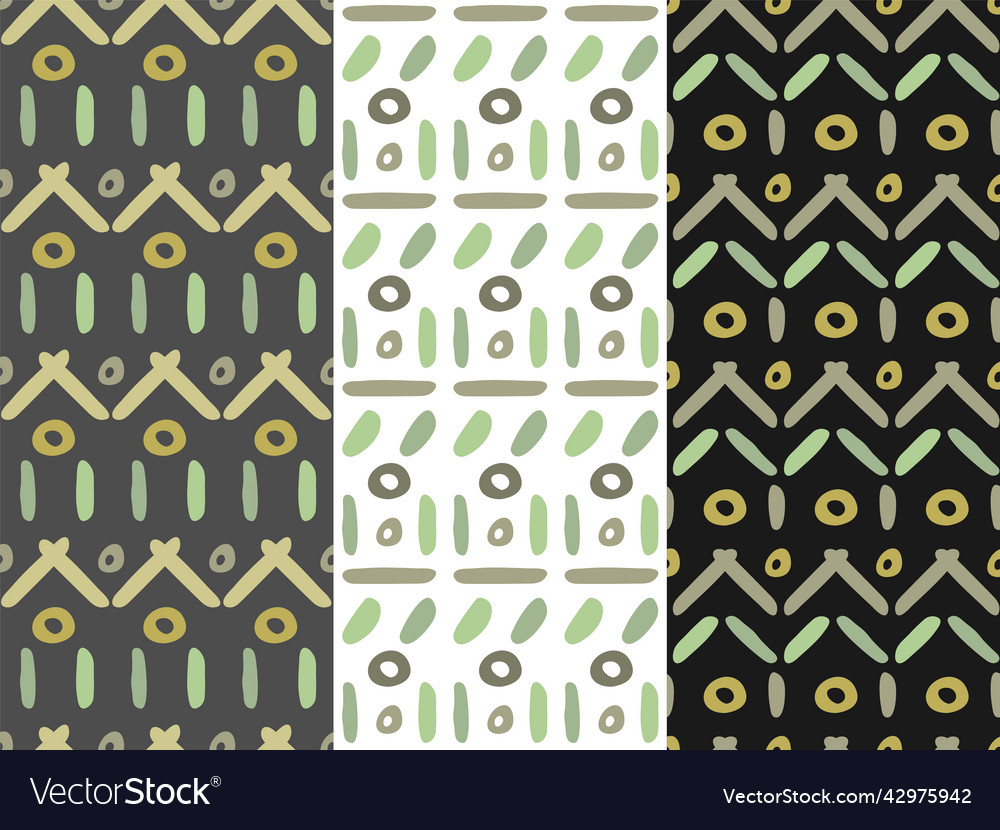 Ethnic ornamental grid seamless patterns set