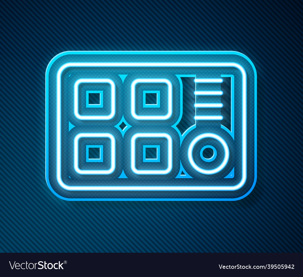 Glowing neon line drum machine icon isolated