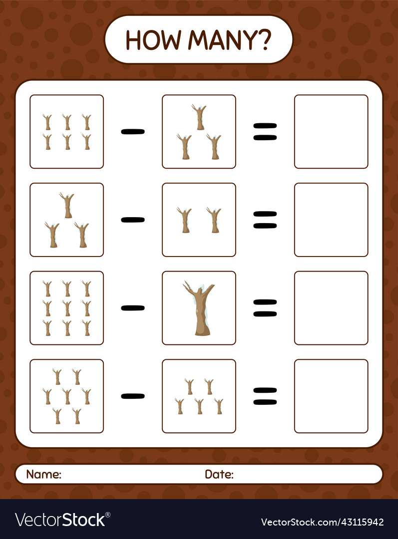 How many counting game with dead tree worksheet vector image How many counting game with dead tree worksheet