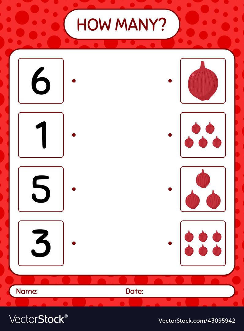 How many counting game with onion worksheet vector image How many counting game with onion worksheet