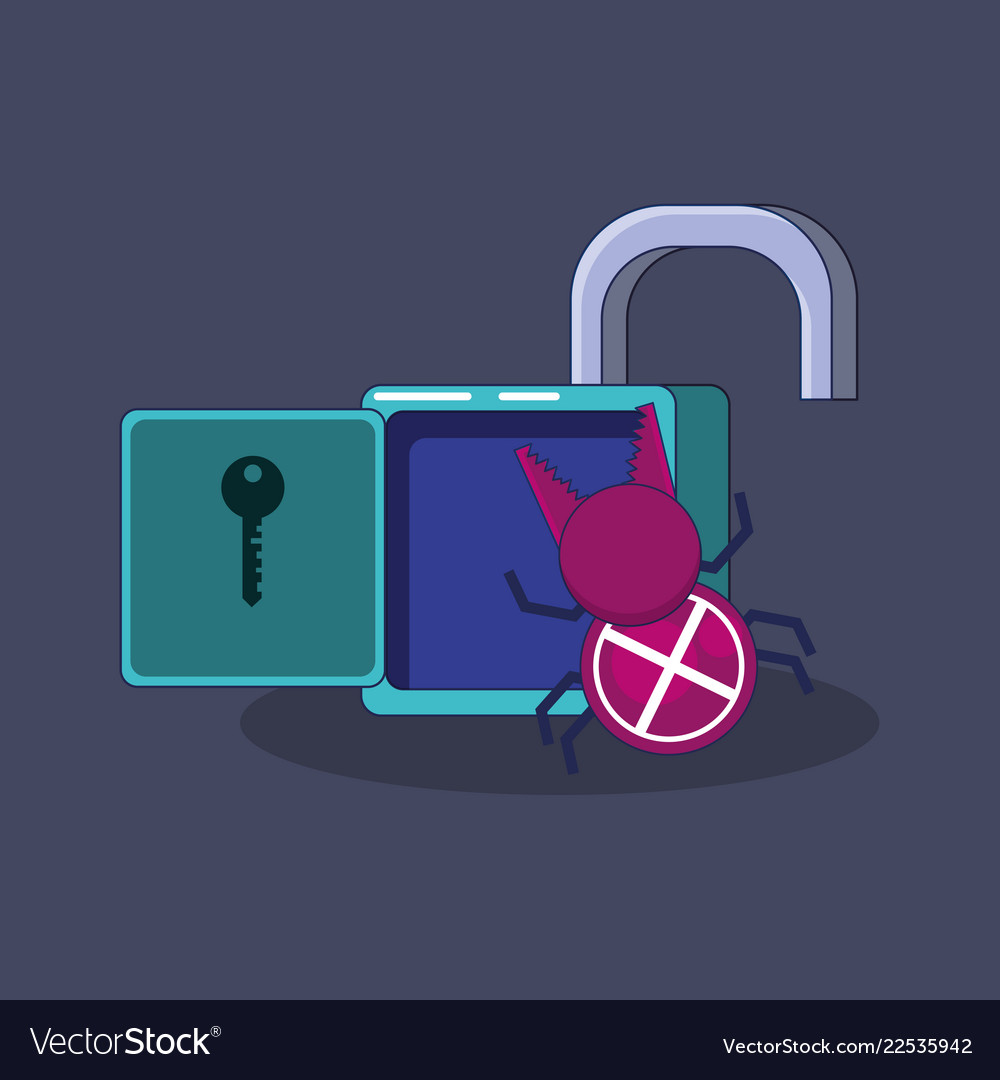 Padlock with bug cyber atack