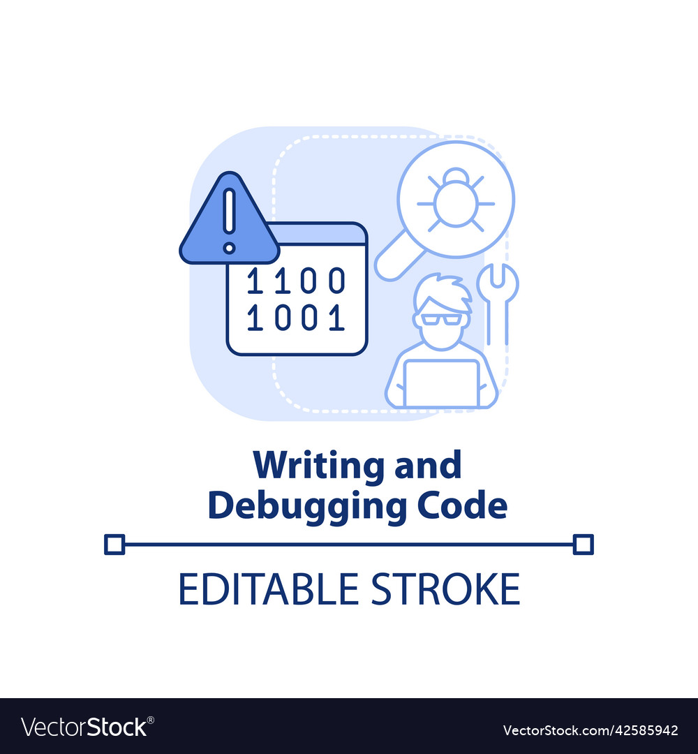 Writing and debugging code light blue concept icon vector image Writing and debugging code light blue concept icon
