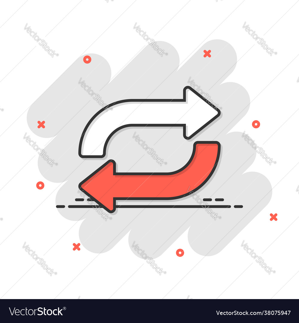 Arrow rotation icon in comic style sync action vector image Arrow rotation icon in comic style sync action