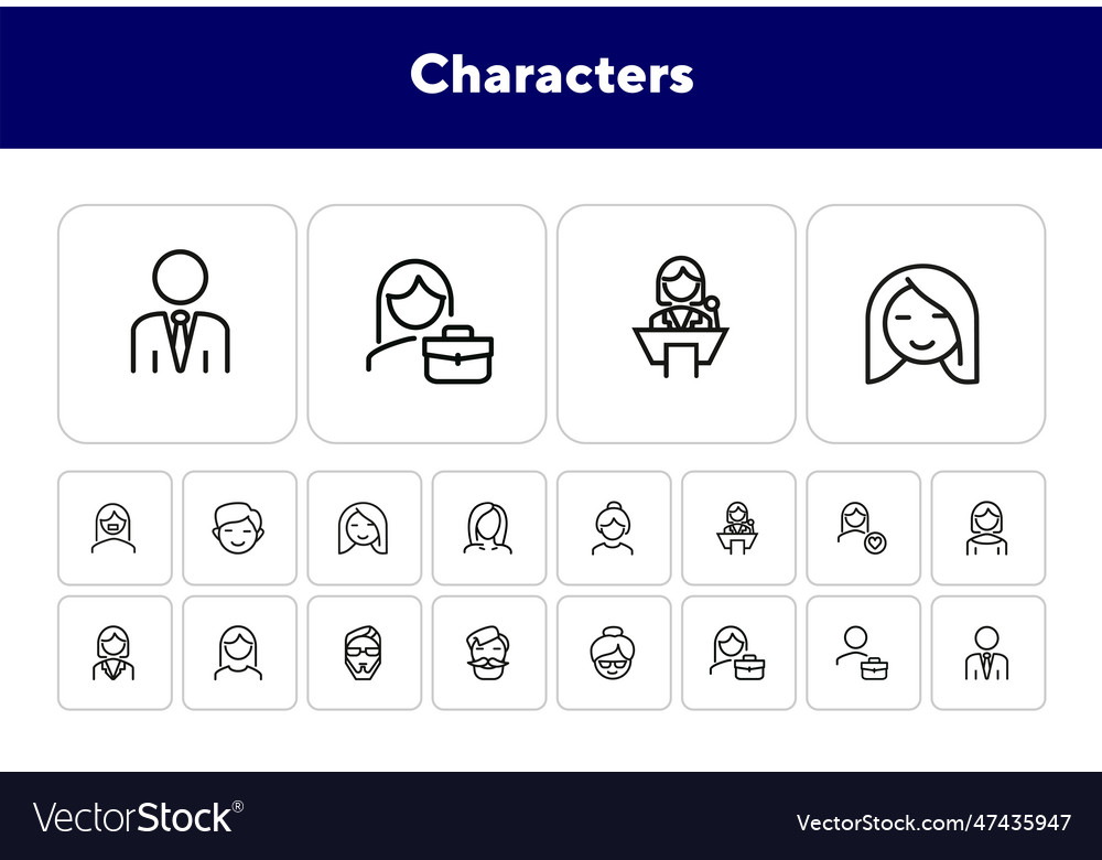 Characters line icon set Vector Image Characters line icon set