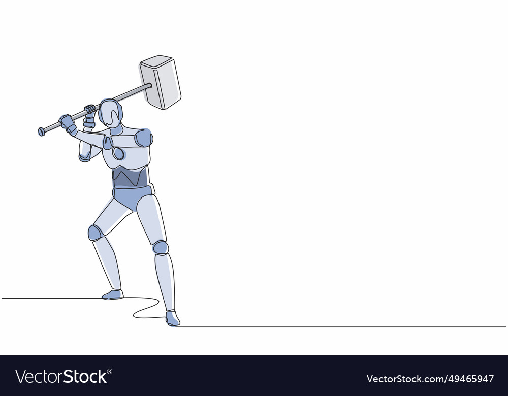 Continuous one line drawing robot standing vector image Continuous one line drawing robot standing