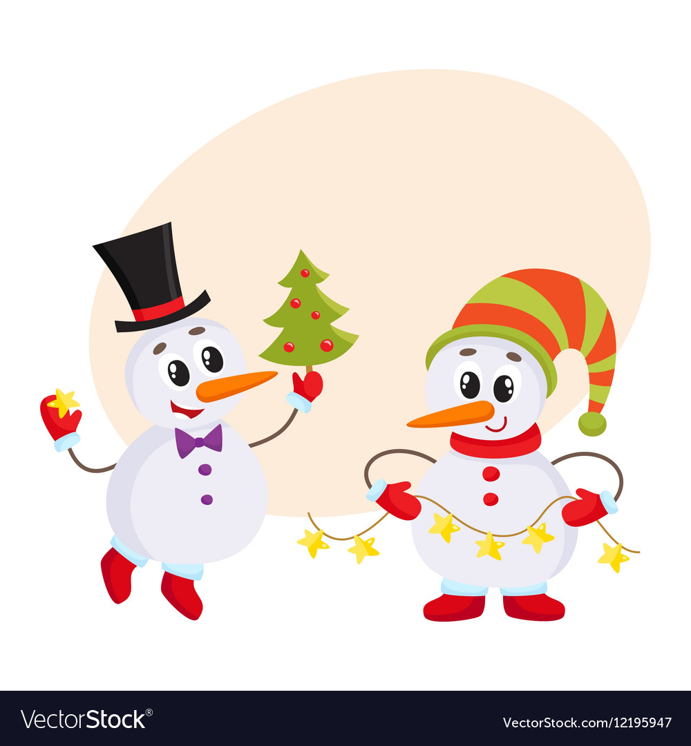 Cute and funny little snowman holding a garland