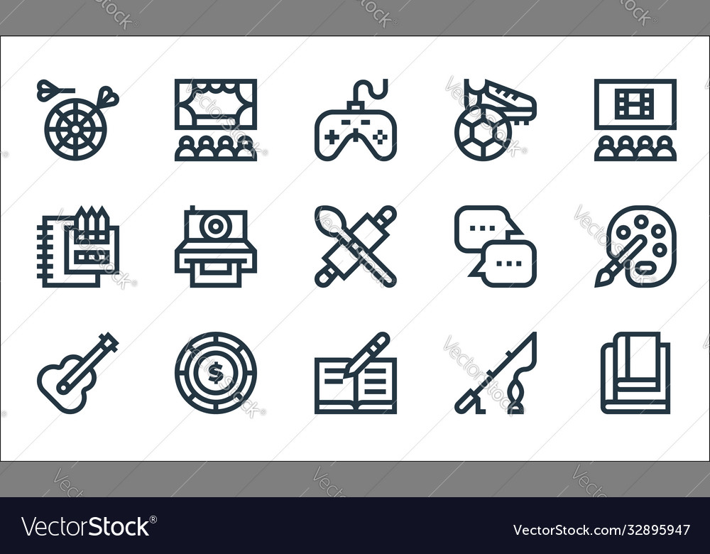 Hobbies line icons linear set quality