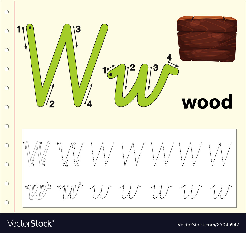 Letter w tracing alphabet worksheets