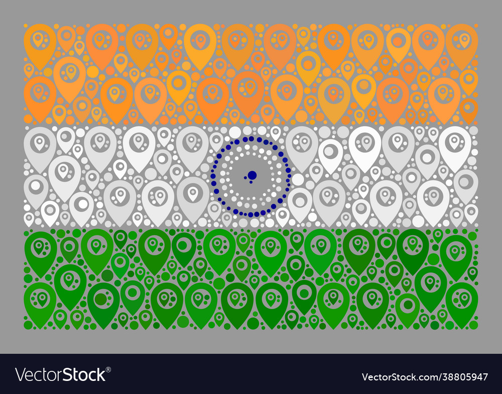 Pointer india flag - collage map pointers vector image Pointer india flag - collage map pointers