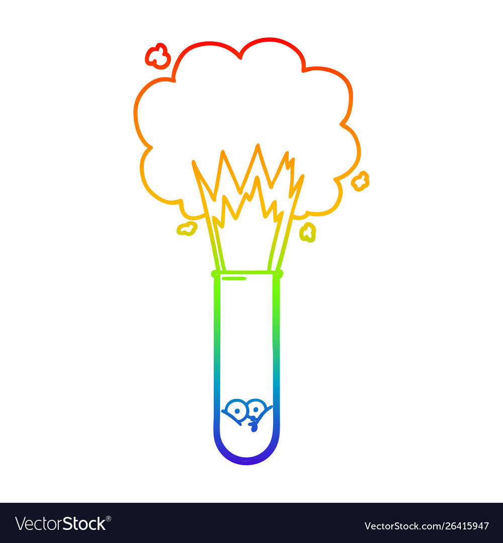 Rainbow gradient line drawing cartoon exploding