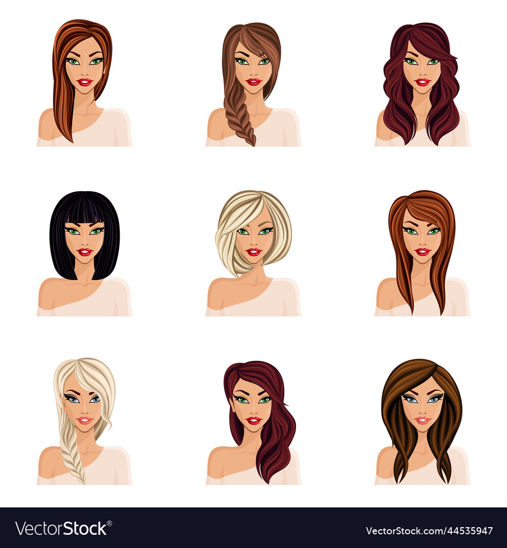 Set of hairstyles for girls create your avatar Vector Image