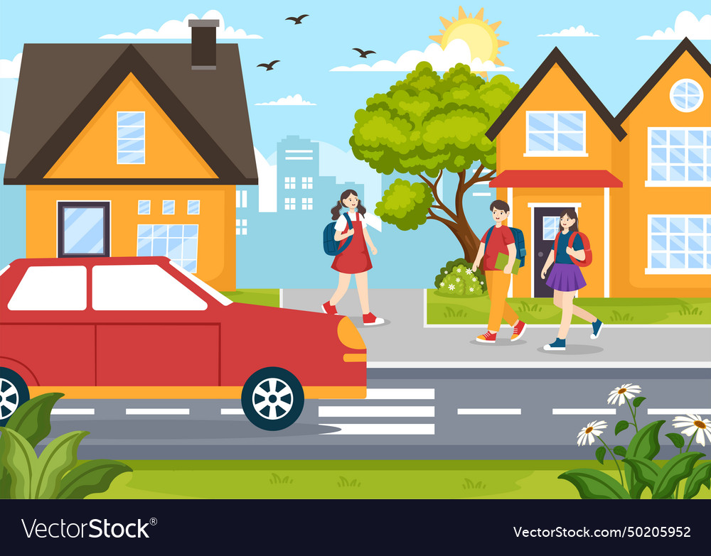 After school with students leave building vector image After school with students leave building