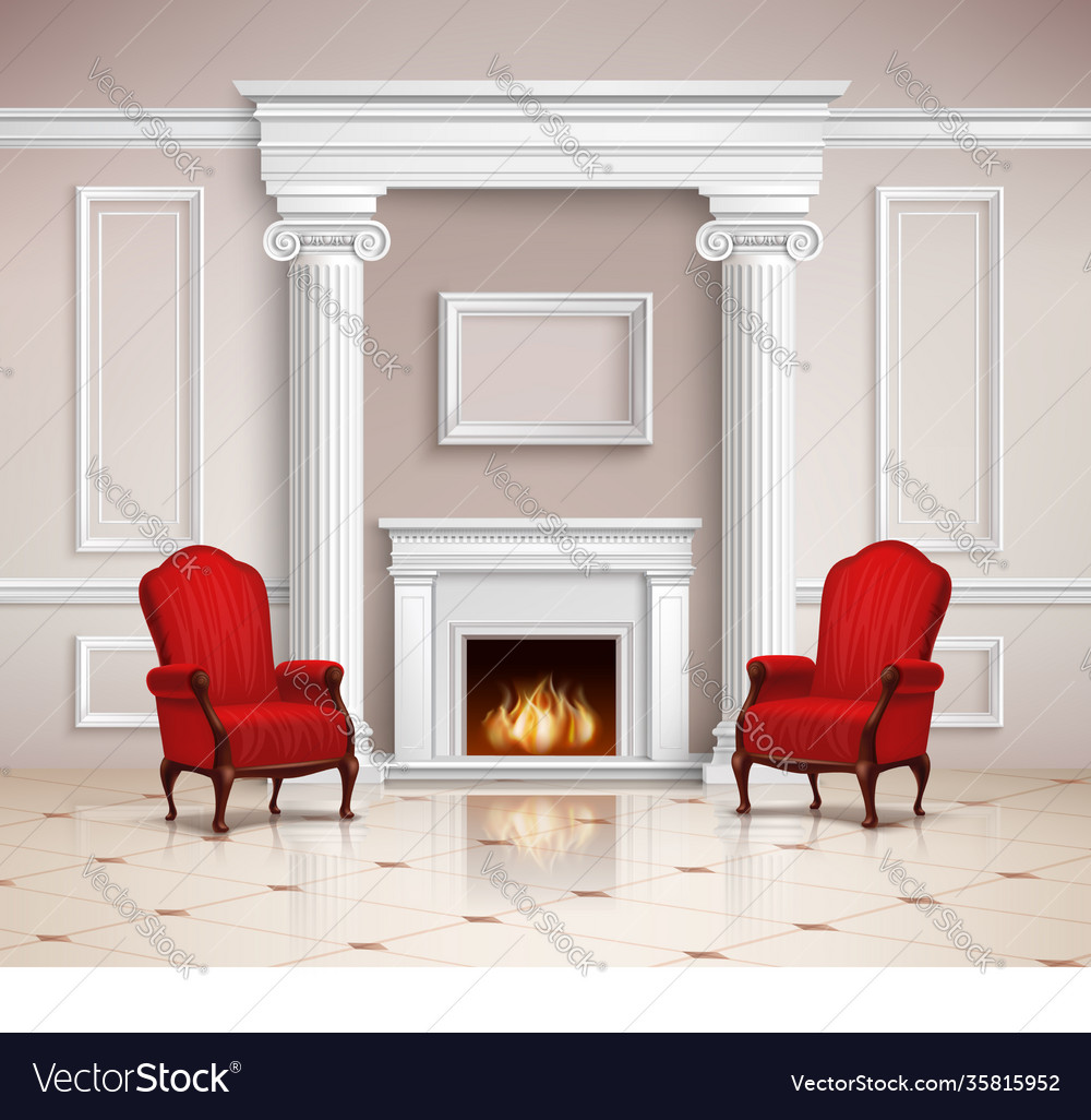 Classic interior with fireplace and armchairs Vector Image