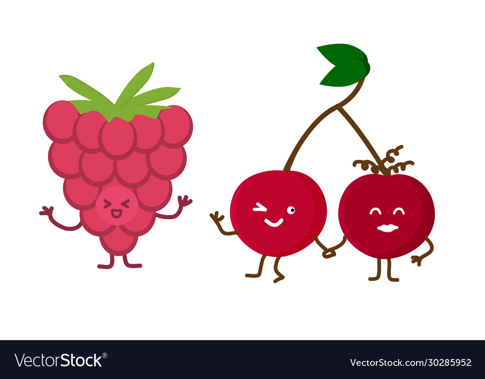 Colored kawaii fruits funny hand drawn faces vector image Colored kawaii fruits funny hand drawn faces