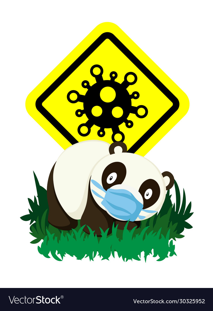 Cute character cartoon panda wearing a mask