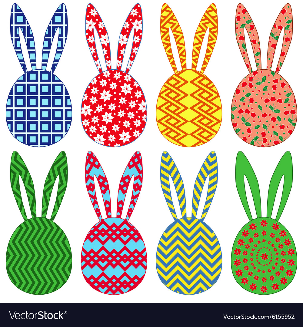 Eight ornamental easter rabbit heads