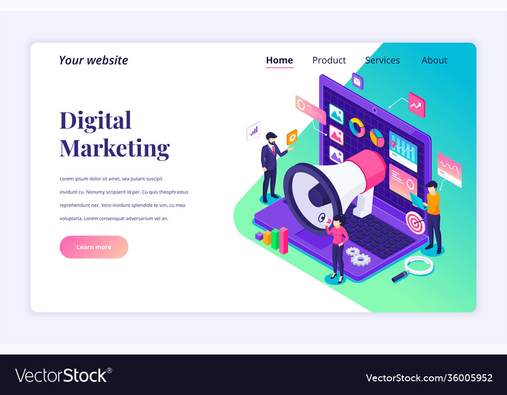 Isometric landing page design concept digital