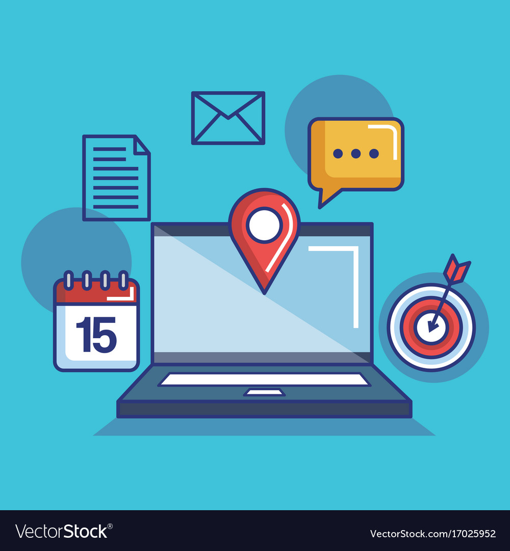 Laptop pointer map gps marketing media items
