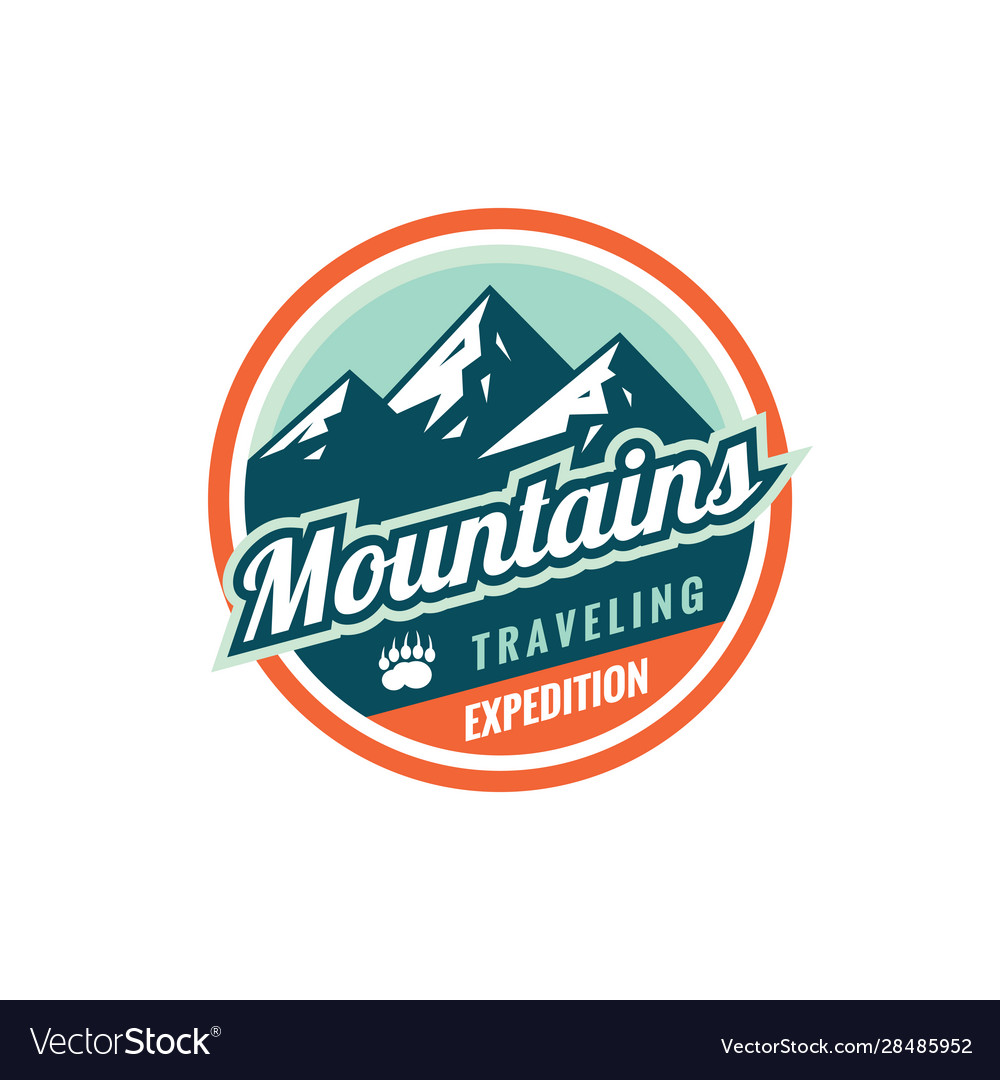 Mountains traveling expedition - concept badge Vector Image Mountains traveling expedition - concept badge