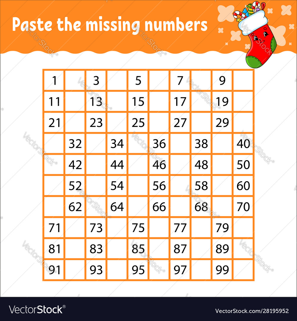 Paste missing numbers handwriting practice Vector Image