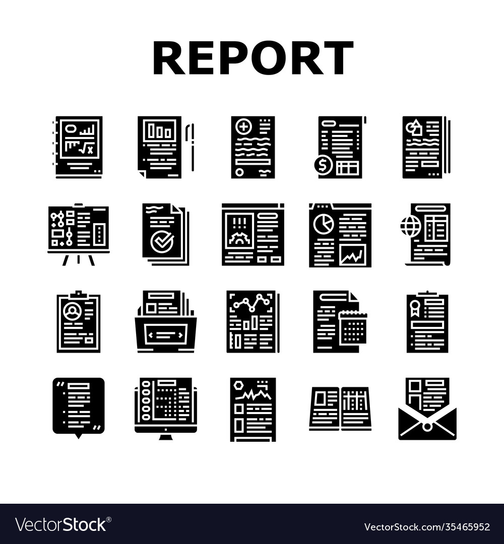 Reports documentation collection icons set vector image Reports documentation collection icons set