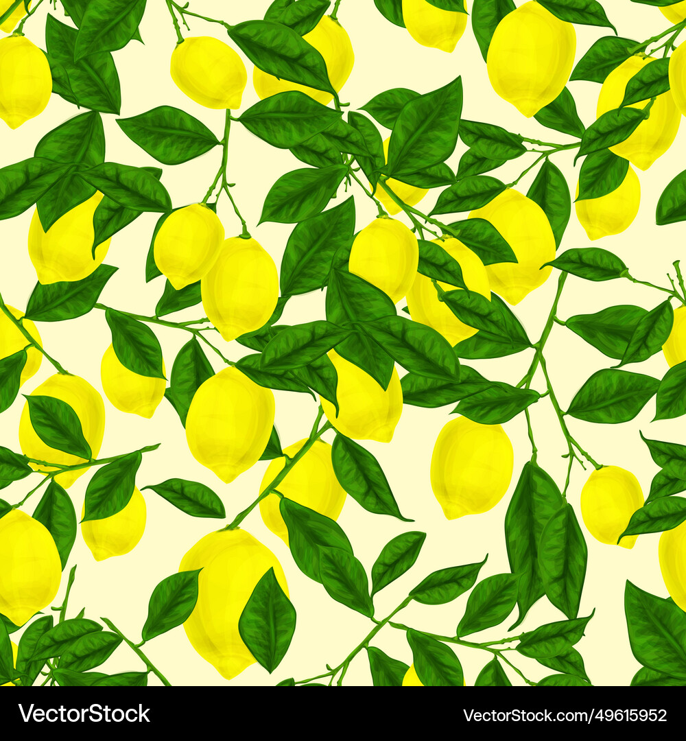 Seamless pattern leaf and lemon fruit Royalty Free Vector