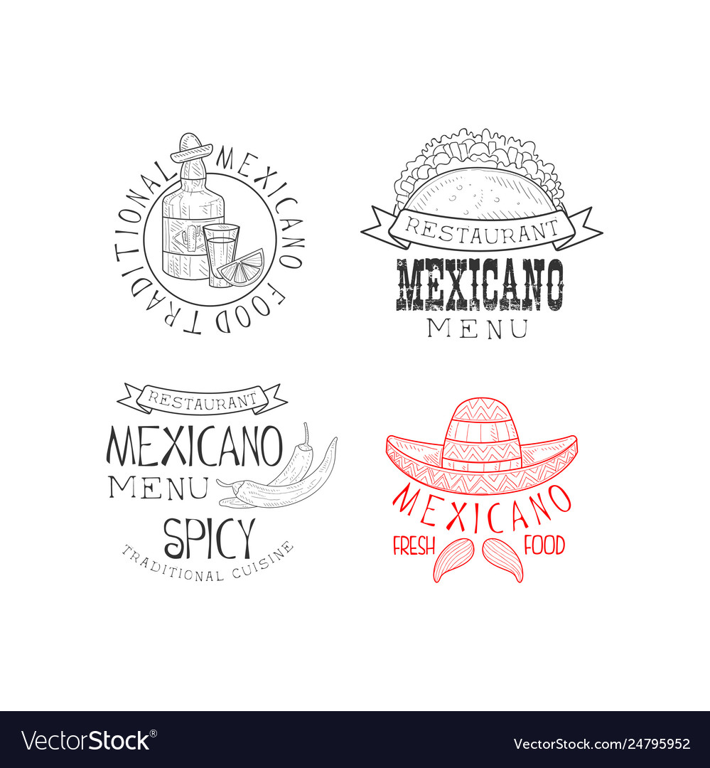 Set 4 mexican restaurant logos hand