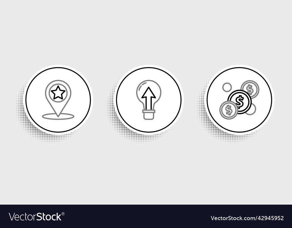 Set line coin money with dollar map pointer star vector image Set line coin money with dollar map pointer star