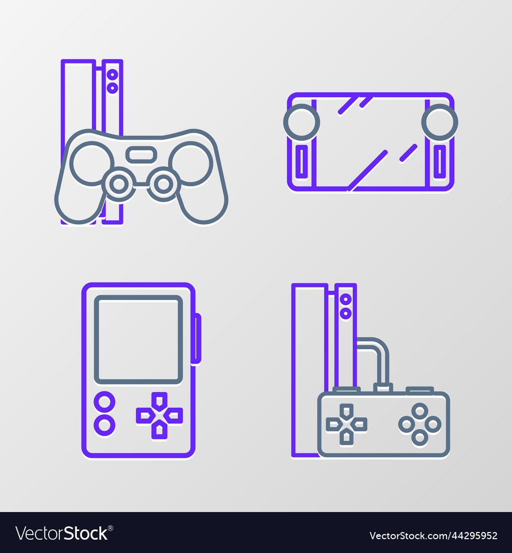 Set line game console with joystick portable vector image Set line game console with joystick portable