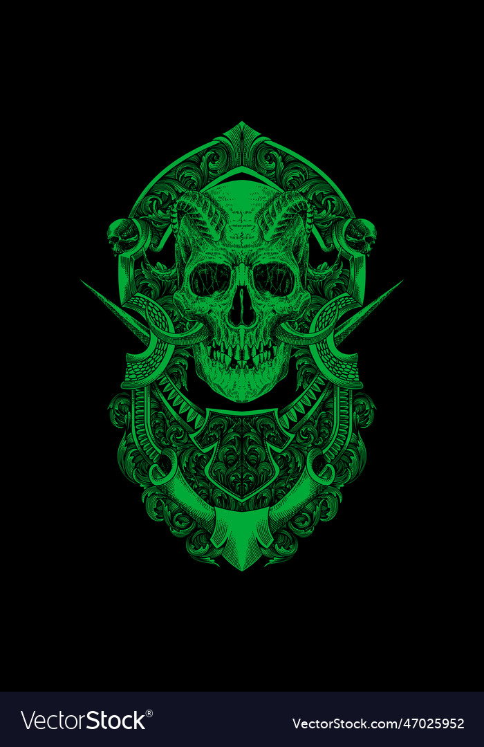 Skull and horn with ornament artwork Royalty Free Vector