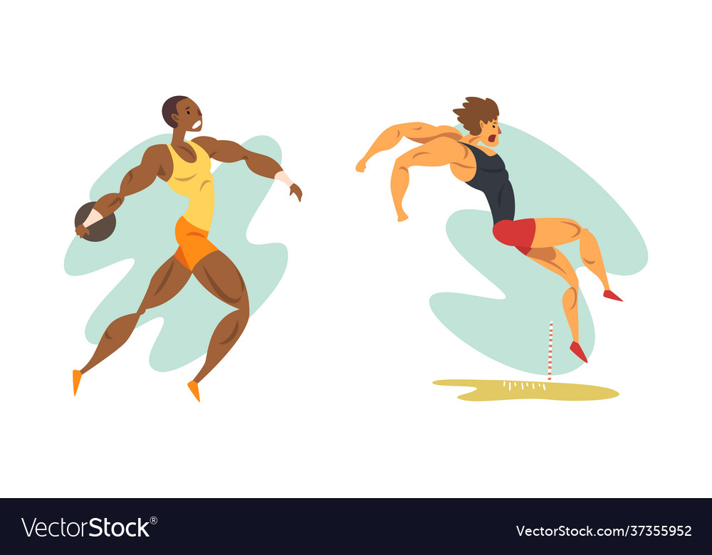 Track and field athletes in action set long jump Vector Image