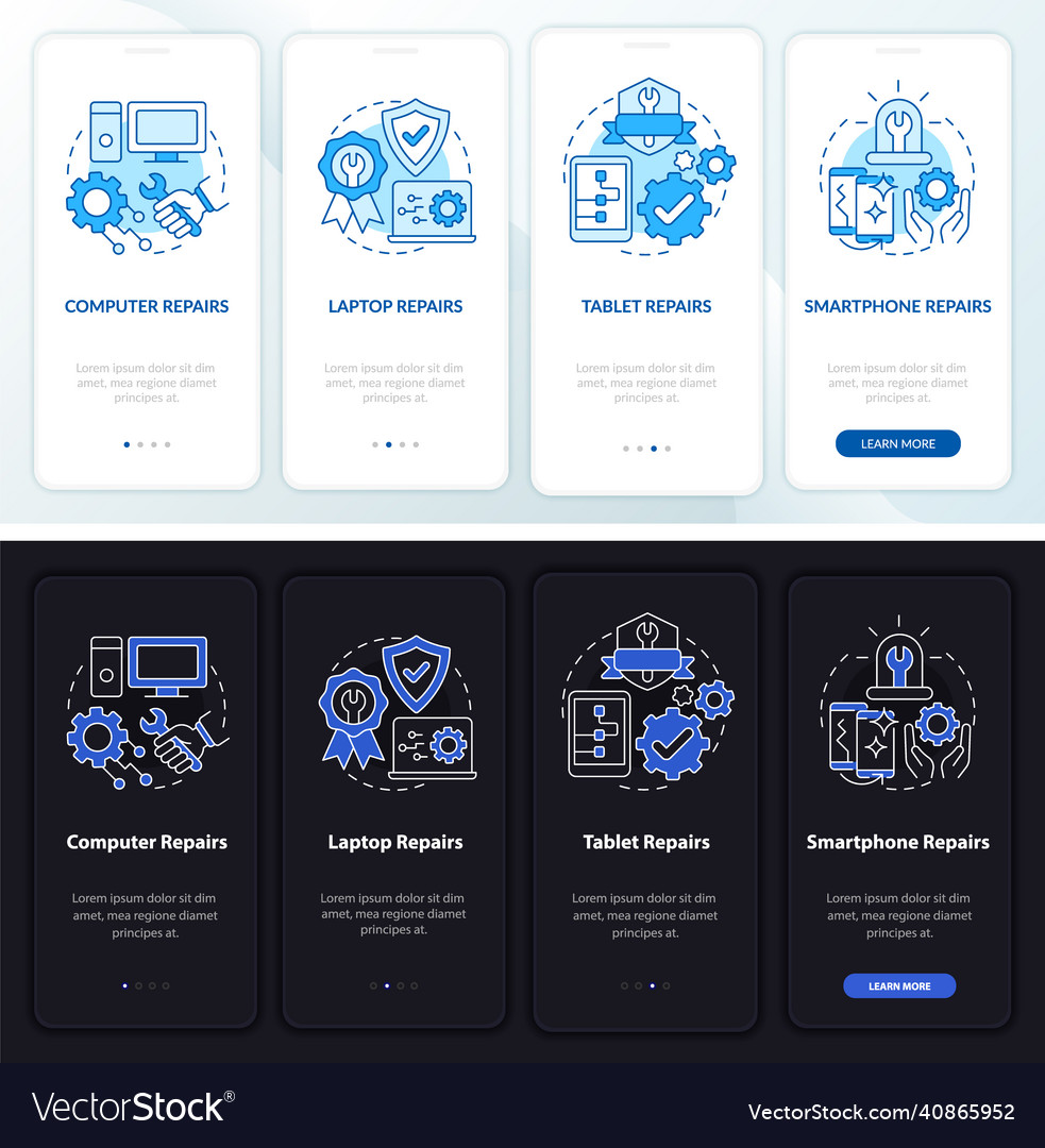 Types Of Services Night And Day Mode Onboarding Vector Image