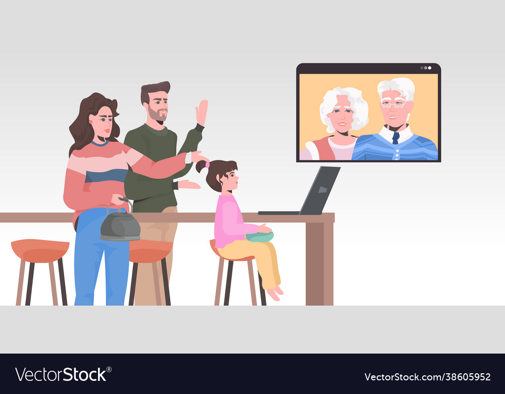 Young family having virtual meeting