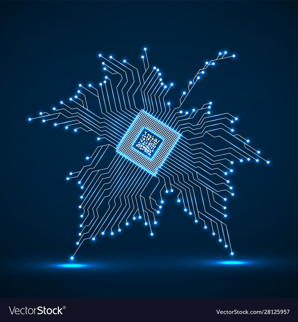 Abstract neon maple leaf with microprocessor