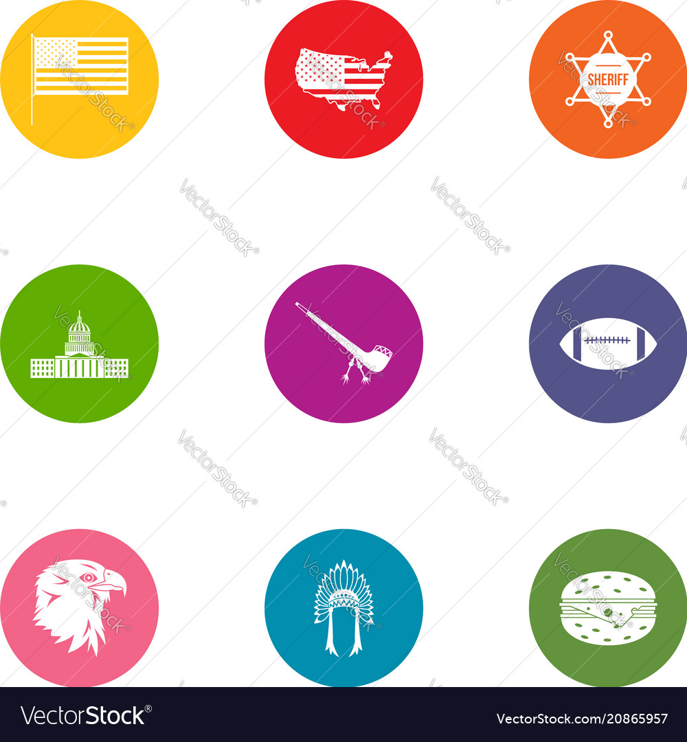 American way of life icons set flat style Vector Image