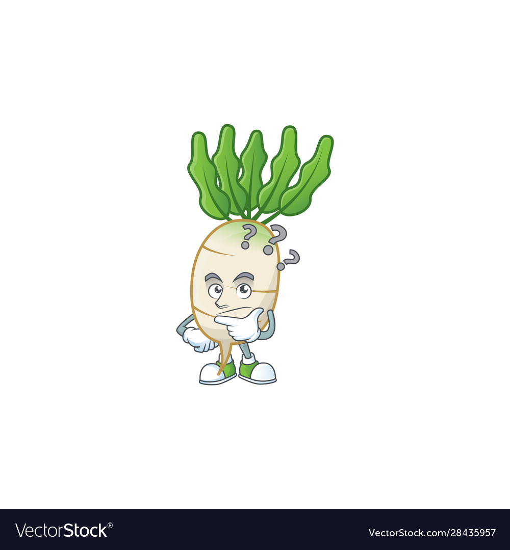 Cartoon Charakter daikon mit verwirrender Geste