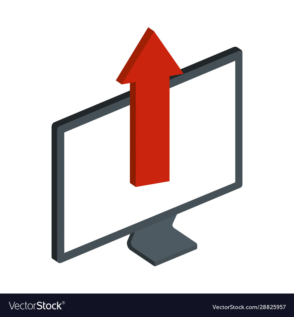 Computer desktop with arrow up isolated icon