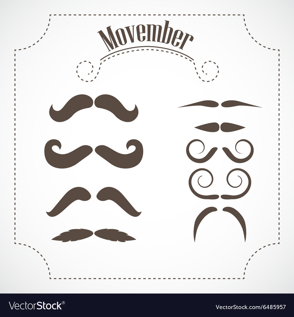 Movember mustache set Royalty Free Vector Image